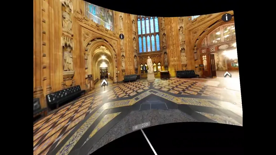 360° tour playing on a curved screen inside the VR headset