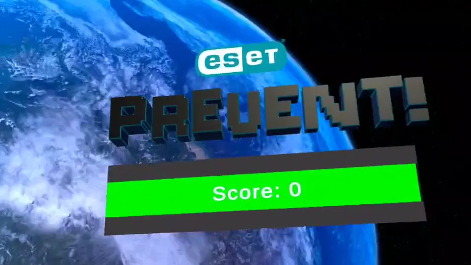 ESET PREVENT! title screen over Earth in VR